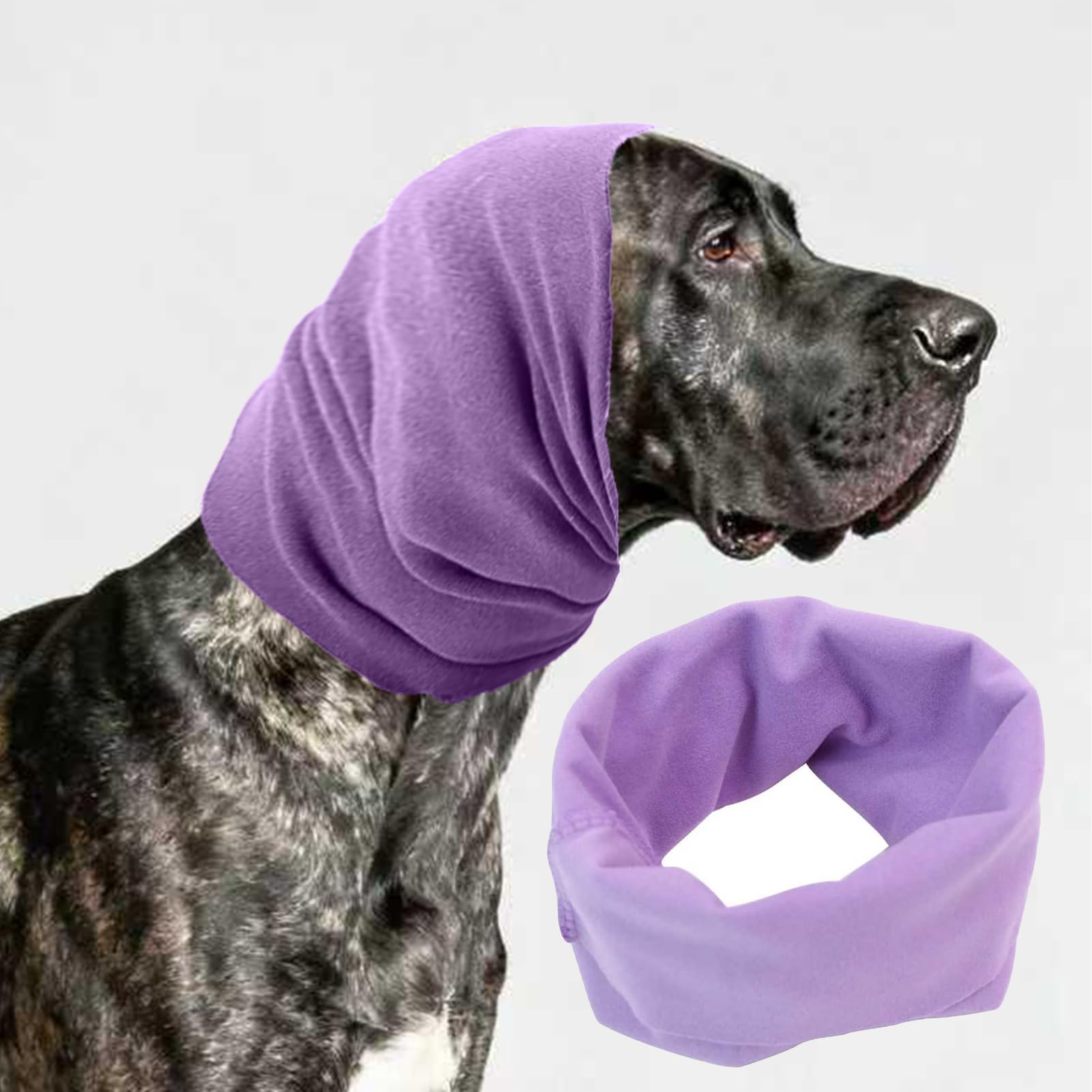 Widenlise Dog Ear Protection Cover, Dog Ear Cover for Anxiety Relief, Adjustable Cat Ear Scarf, Dogs Ear Defenders, Neck and Ears Warmer for Bathing Drying, Grooming & Noise Reduction(Purple, L)