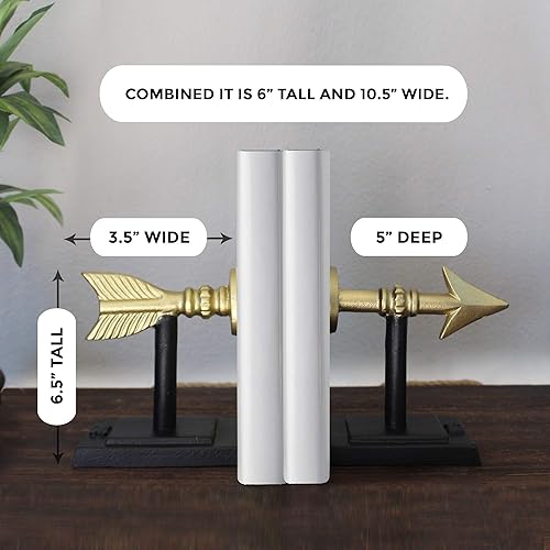 Miniatura 3 de Sujetalibros grandes de metal con flecha dorada  Pesados, decorativos, de granja y únicos para la estantería por Wallcharmers
