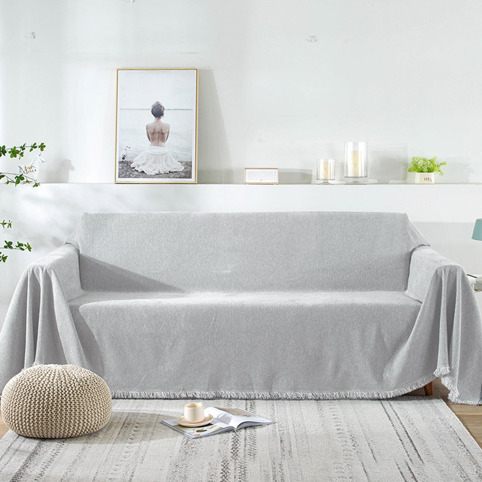 Súper Suave cómodo Manta Manta sofá Mantas Decorativas para sofás Dormitorio Sala de Estar Sencillo Diseño Multifuncional Super Grande Cálida Gruesa Alfombra de sofá 180 * 420cm Gris Claro