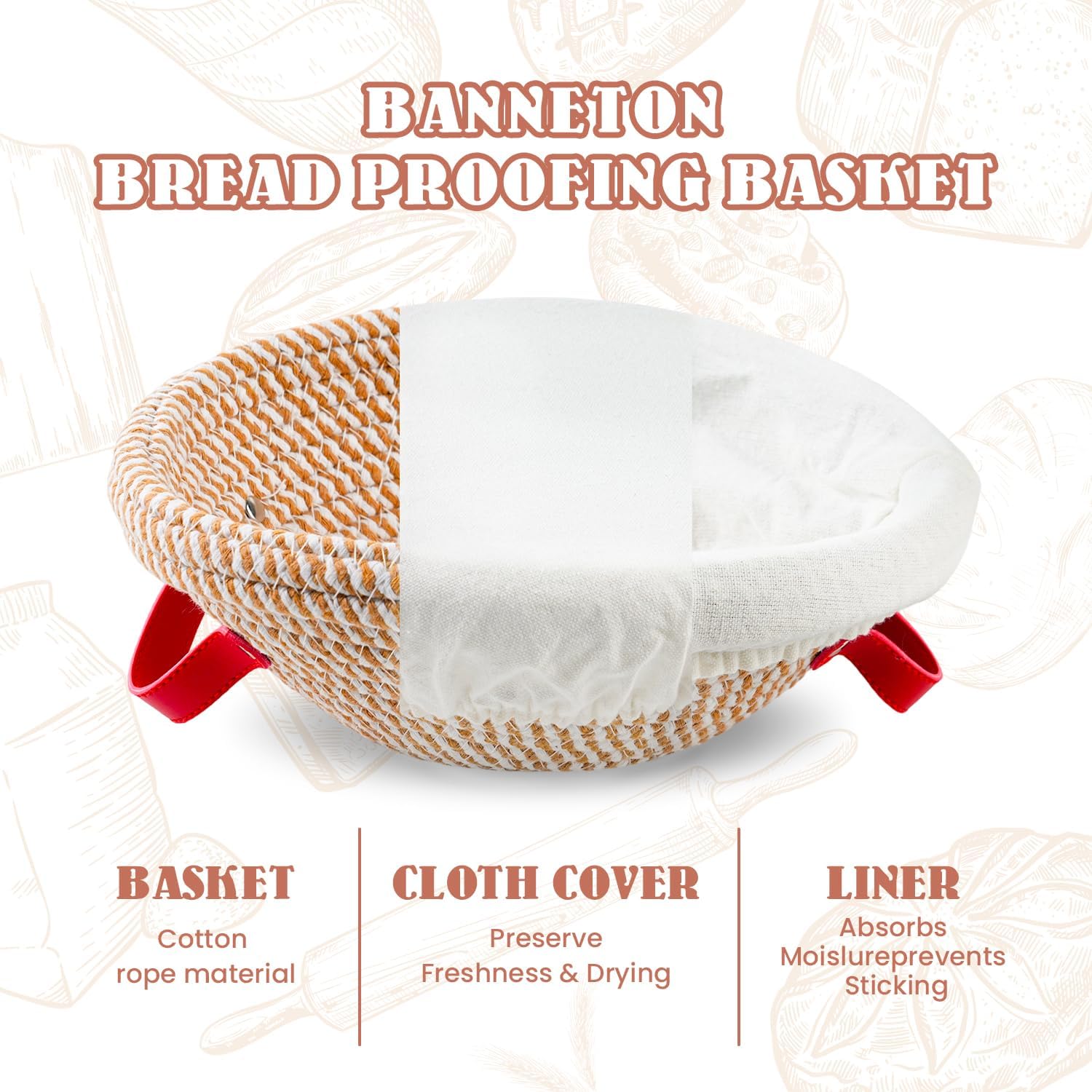 Sourdough Starter Kit 16 PCS, 11" & 9" Cotton Bread Proofing Basket Kit, 24oz Sourdough Starter Jar, Banneton Bread Proofing Baskets Set Include Oven Thermometer, Baking Supplies and Making Tools Set