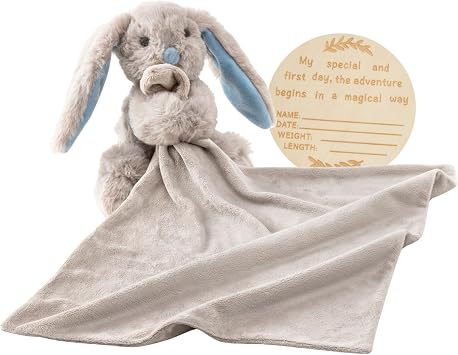 Baby Bunny Lovey Super Soft Large Security Blanket Newborn Snuggler Plush Toy Stuffed Animal Cuddle Nursery Essentials Loveys for Babies Girl Boy Infant Gift Toddler Blankie | 19.6 Inches Blue Rabbit