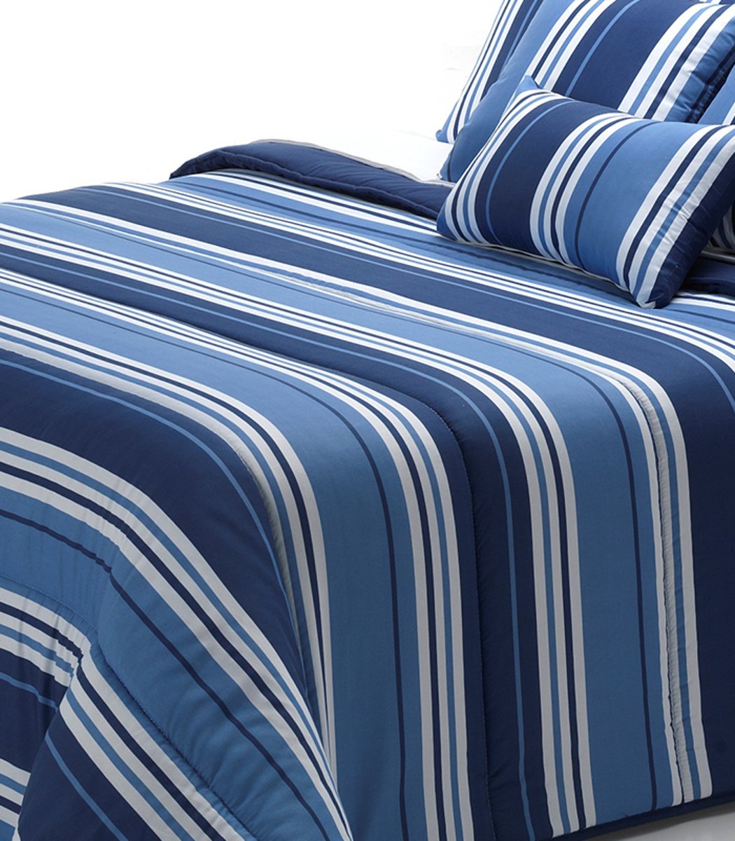 Belnou Edredón Nórdico Rayas, Microfibra, Azul, 240x270x8 cm
