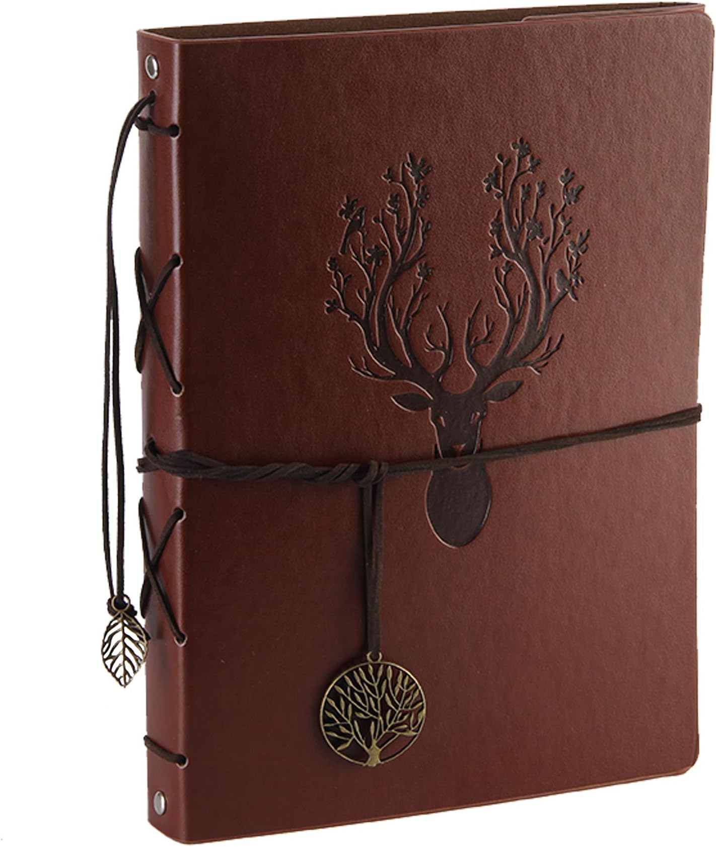 RECUTMS Photo Album Scrapbook Vintage Leather Cover 60 Pages Premium Black Paper Memory Book Children Back School Gift Wedding Anniversary Presents Birthday Gifts funny for Friends (Deer)