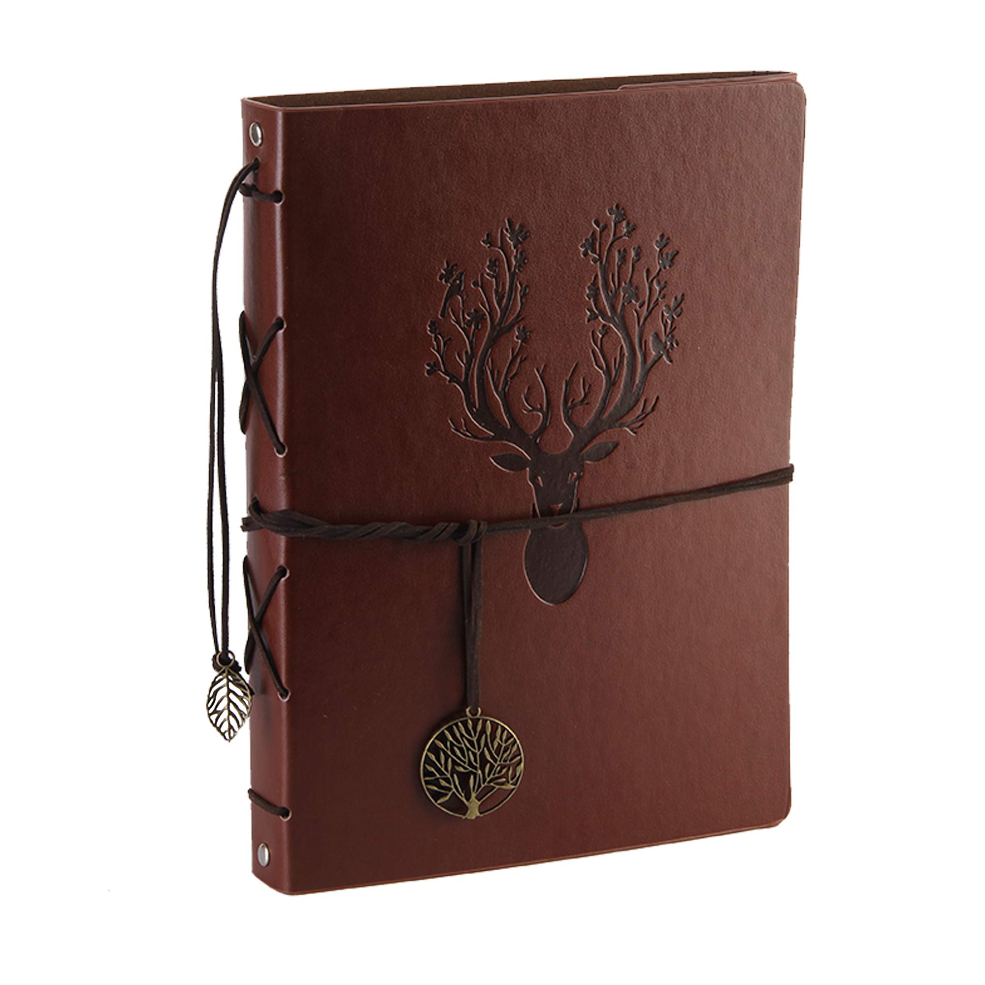 RECUTMS Photo Album Scrapbook Vintage Leather Cover 60 Pages Premium Black Paper Memory Book Children Back School Gift Wedding Anniversary Presents Birthday Gifts funny for Friends (Deer)