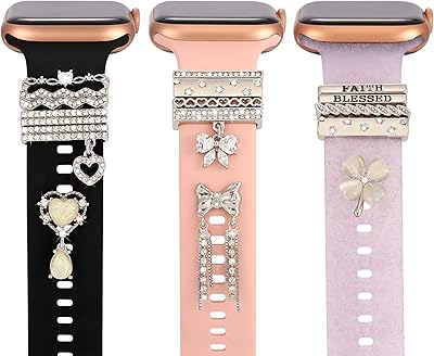 Greaciary 15pcs watch charms with 12pcs Decorative ring Loops & 3pcs watch stud,metal Diamond Sliding Strap Accessories Compatible with Apple watch Silicone bands 38mm 40mm 41mm 42mm 44mm 45mm 49mm iwatch Series 8 7 6 5 4 3 Rhinstone ornament (A-Silver)