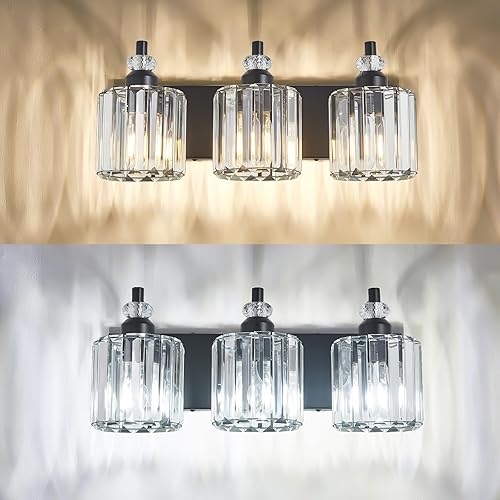 Miniatura 9 de Lámparas de baño sobre el espejo, 3 luces negras de tocador, moderna decoración de cristal, aplique de pared sobre el fregadero, iluminación de baño