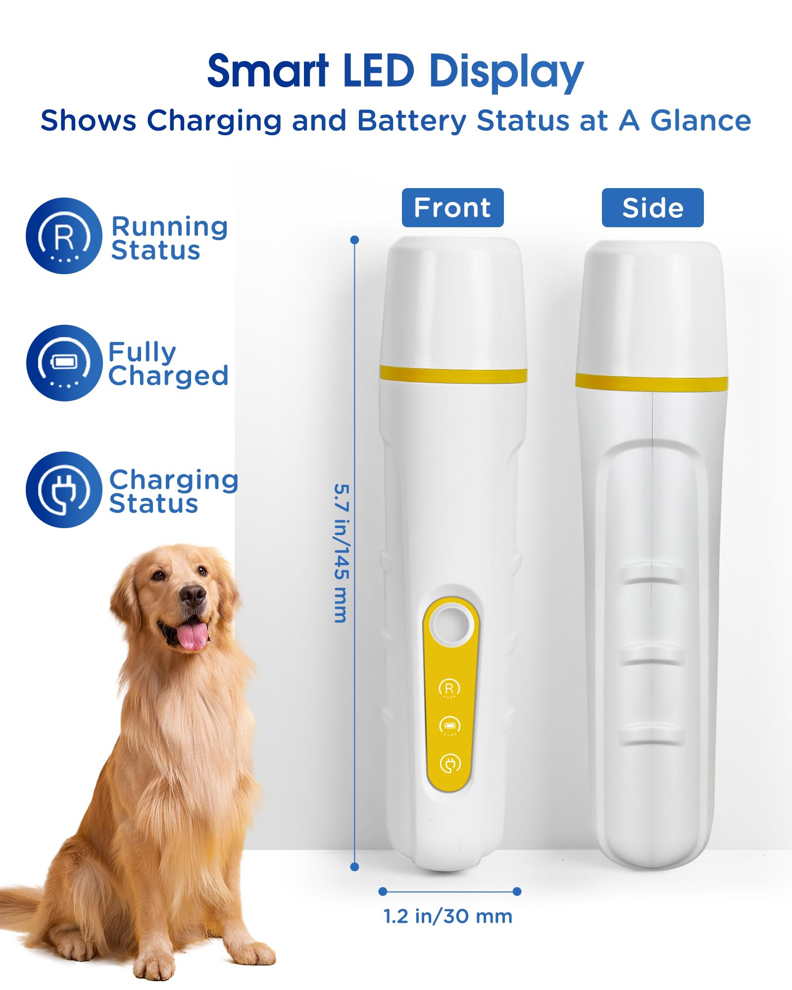 Dog Nail Grinder with Enhanced LED Light – Super Quiet, 2-Speed, USB-C Rechargeable, LED Smart Display, 3 Grinding Options, Pet Nail Trimmer for Dogs Cats and All Pet Sizes - image 6