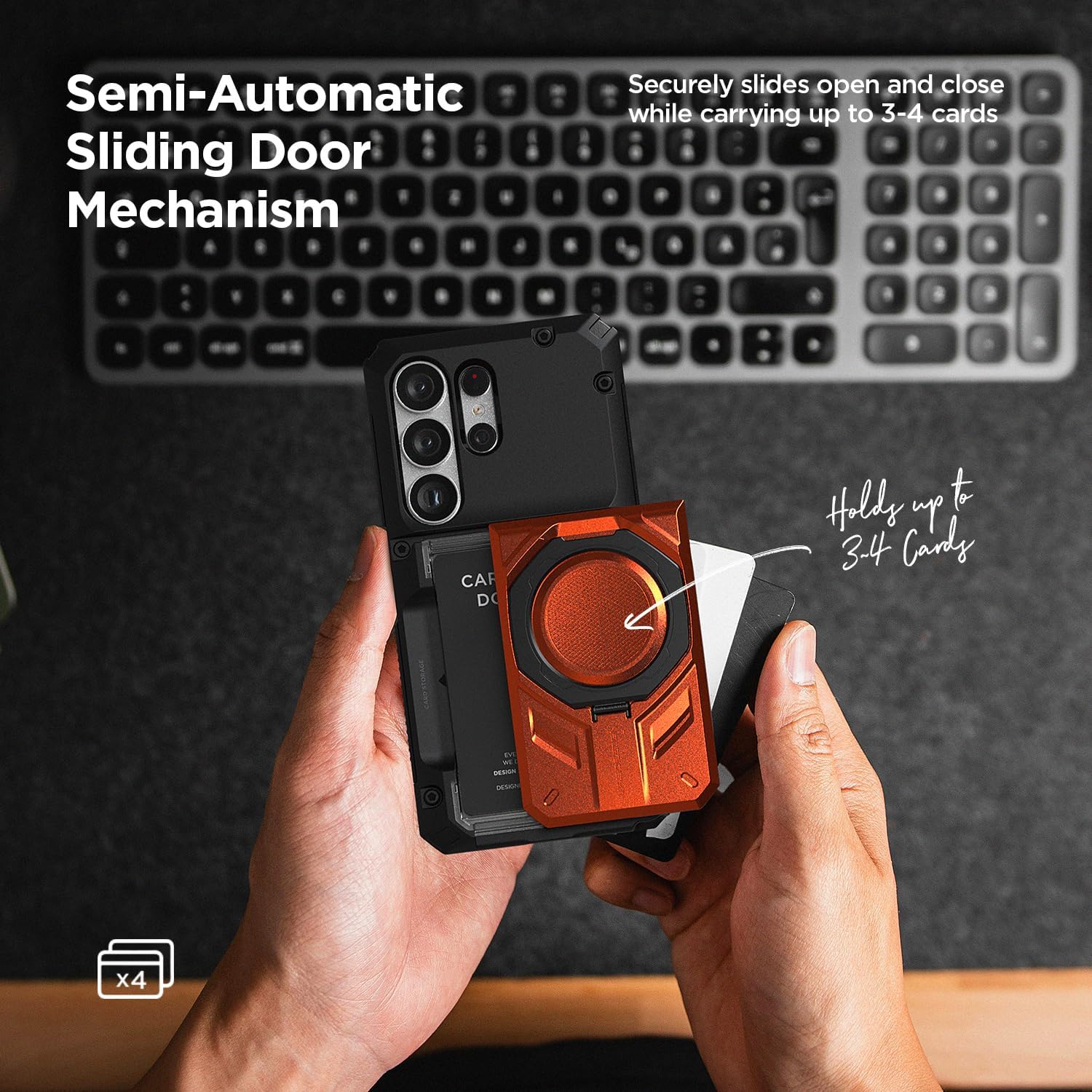 VRS DESIGN Damda Glide Hybrid for Samsung Galaxy S26 Ultra (2026), Magnetic Mount Semi-Auto Wallet [4 Cards], Heavy Duty Rugged Case - Matte Black (NO Wireless Charging)