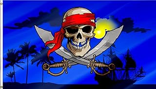 Masquita Double Sided Pirate Flag 12x18inch,Jolly Roger Pirate Boat Flag,Pirate Cross Knife Flags Outdoor, 200D Heavy Polyester Duty 3ply,Vibrant Colors Durable Canvas Header with 2 Brass Grommet.