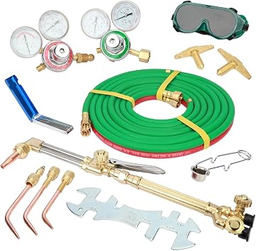 Oxy Acetylene Torch Kit Cutting Torch Hose Set Oxygen and Acetylene Tanks&Gauges Oxygen Acetylene Brazing Soldering Torch Torch Kit Welding Gas Cylinder & Regulators Torch Gauges Blue