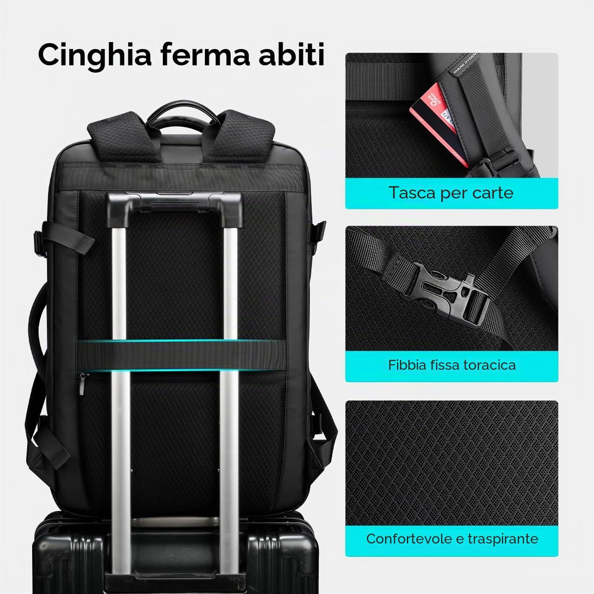 MARK RYDEN 30-45L Zaino da viaggio per affari, borsa a tracolla espandibile, zaino multifunzionale per l'umidità e l'asciutto, borsa per computer da 17,3", borsa a mano