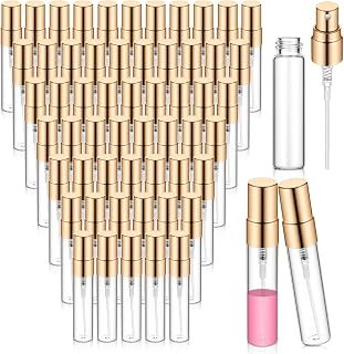 60 Pcs Mini Spray Bottles, 5ml Clear Glass Perfume Bottles Fine Mist | Refillable Perfume Atomizer Empty Portable Sample Containers for Perfume Liquid Sample DIY Sprays(Gold Cap)