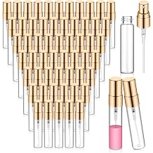 60 Pcs Mini Spray Bottles, 5ml Clear Glass Perfume Bottles Fine Mist | Refillable Perfume Atomizer Empty Portable Sample Containers for Perfume Liquid Sample DIY SpraysGold Cap