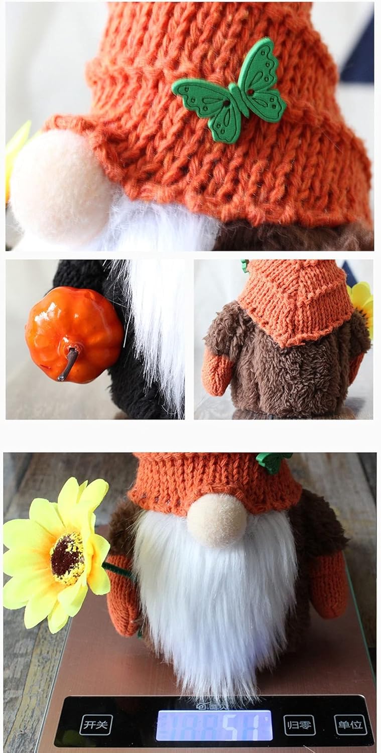Fall Harvest Gnome 3Pcs Thanksgiving Decorative Sun Flower Plush Gnomes Pumpkin Bat Decorated Tomte Elf Dolls Garden Decoration Home Kitchen Decor Shelf Tiered Tray Ornaments Orange