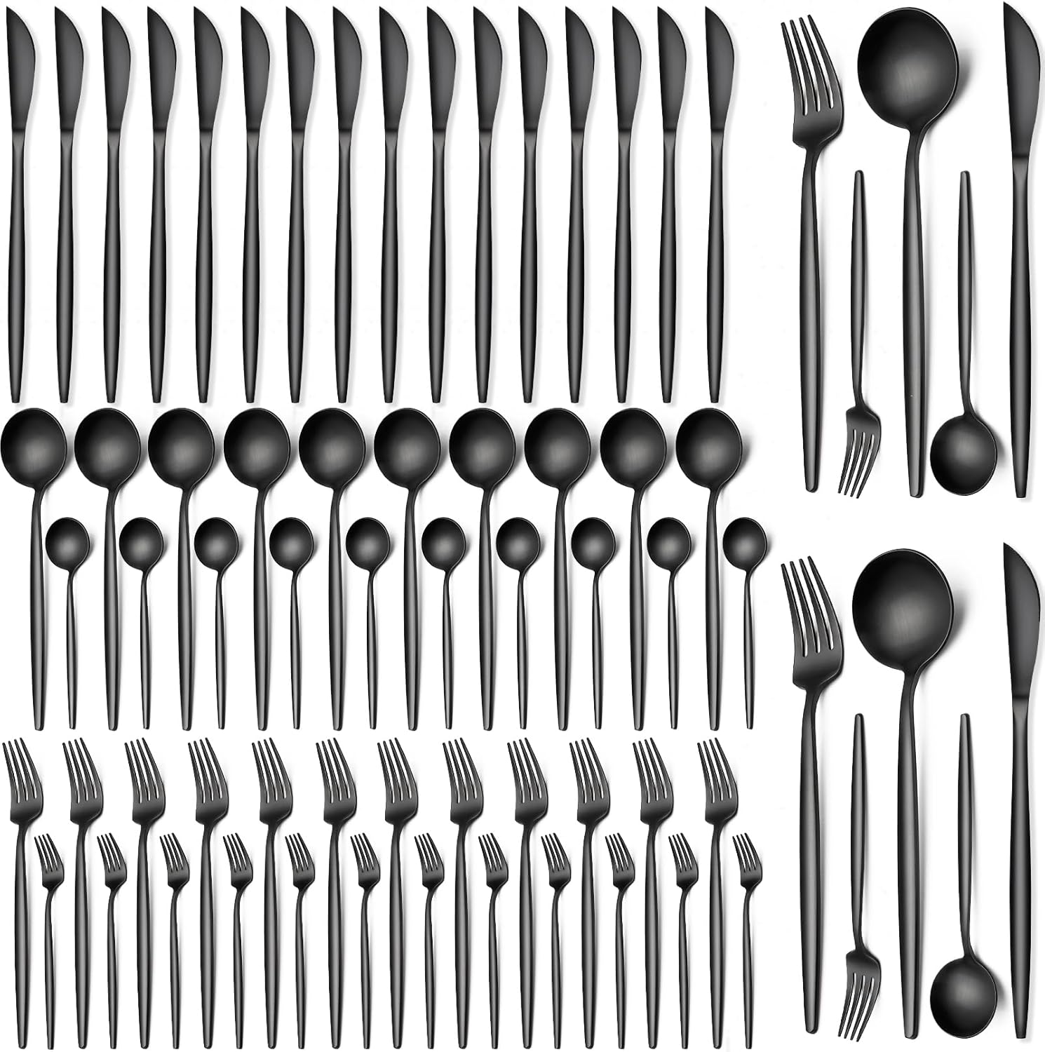 60 Pieces Black Silverware Set, Stainless Steel Flatware Set Service for 12, Tableware Cutlery Set, Utensils for Home, Restaurant, hotel, Include Knife Fork Spoon Set,Dishwasher Safe
