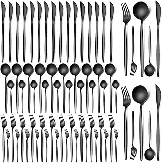 60 Pieces Black Silverware Set, Stainless Steel Flatware Set Service for 12, Tableware Cutlery Set, Utensils for Home, Restaurant, hotel, Include Knife Fork Spoon Set,Dishwasher Safe