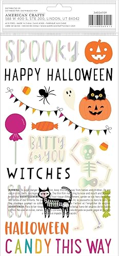 Miniatura 2 de American Crafts Frases gruesas de Feliz Halloween, 47 piezas, suministros de manualidades, fantasmas, murciélagos, calcomanías para niños,