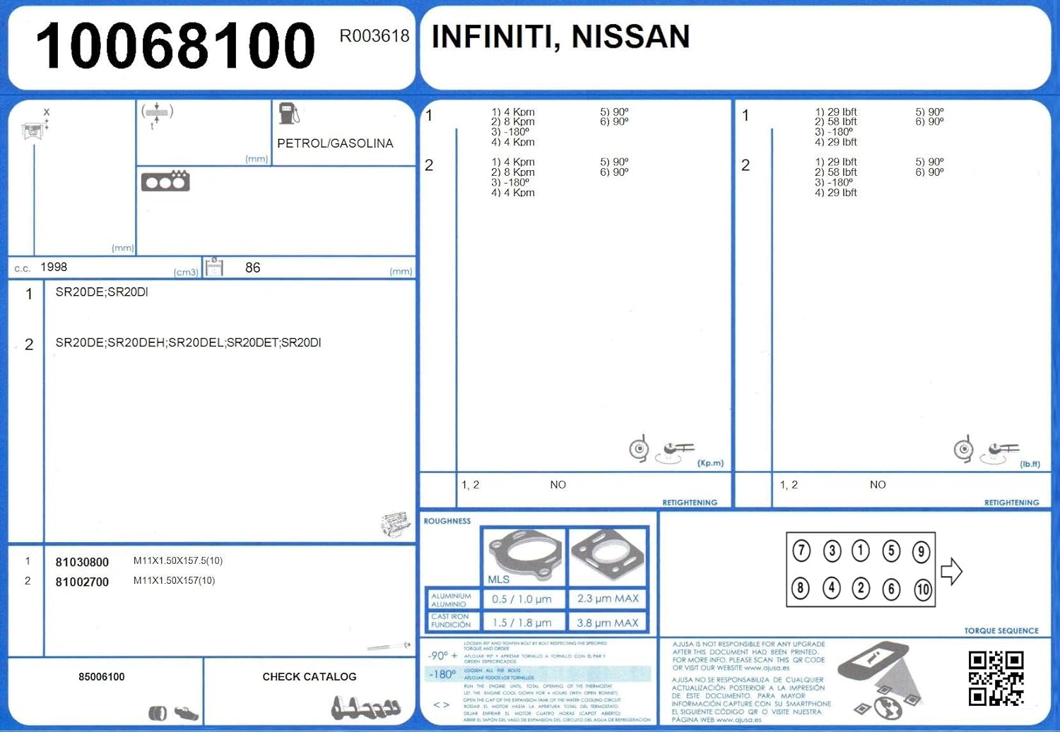 Ajusa 10068100 Engine Cylinder Head Gasket