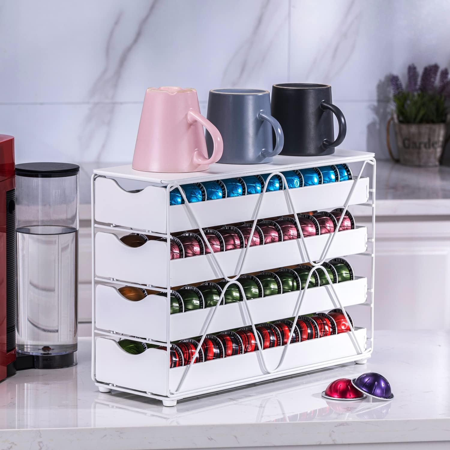 FlagShip 4 Tier Coffee Pod Holder Drawer for Nespresso Pod Storage Organizer with Elegant White(60 Pods Capacity)