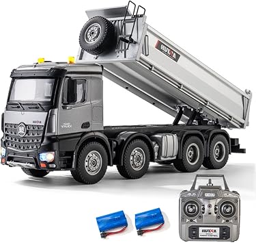 114 Scale RC Dump Truck Toy, Heavy Metal Bed Remote Control Construction Vehicle, 13 Channel 2.4Ghz RC Engineering Truck with Lights & Sound, 2 Batteries, Gift for Boys Adults