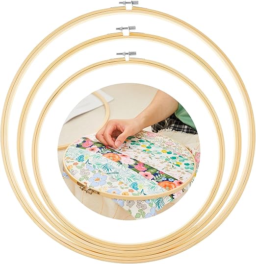 CroBlissful 3 Pcs Large Wooden Quilting Hoop 12/14/16 Inch Round Large Embroidery Hoop No Slip Kit for Embroidery Cross Stitch Craft Sewing