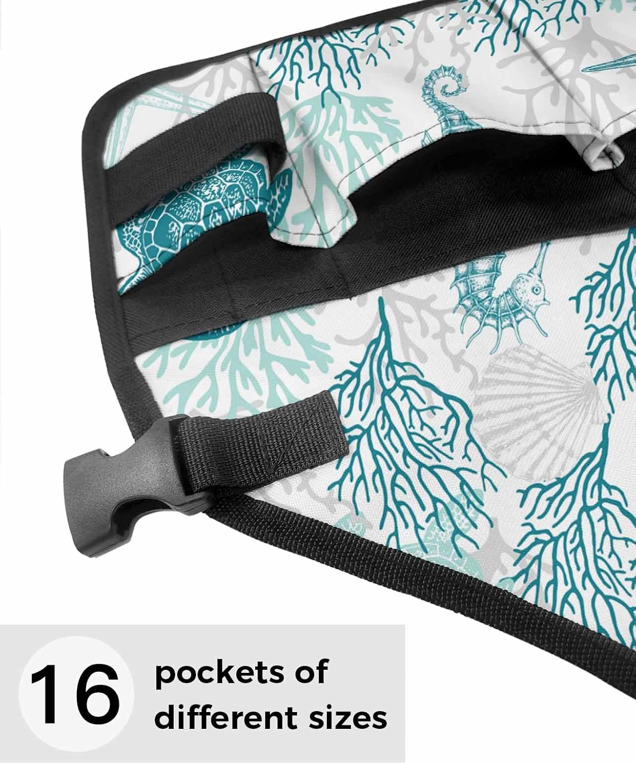 Work Apron for Men Adjustable Woodworking Apron 16 Pockets Oxford Apron Summer Turtle Coral Shell Starfish Green Tool Apron