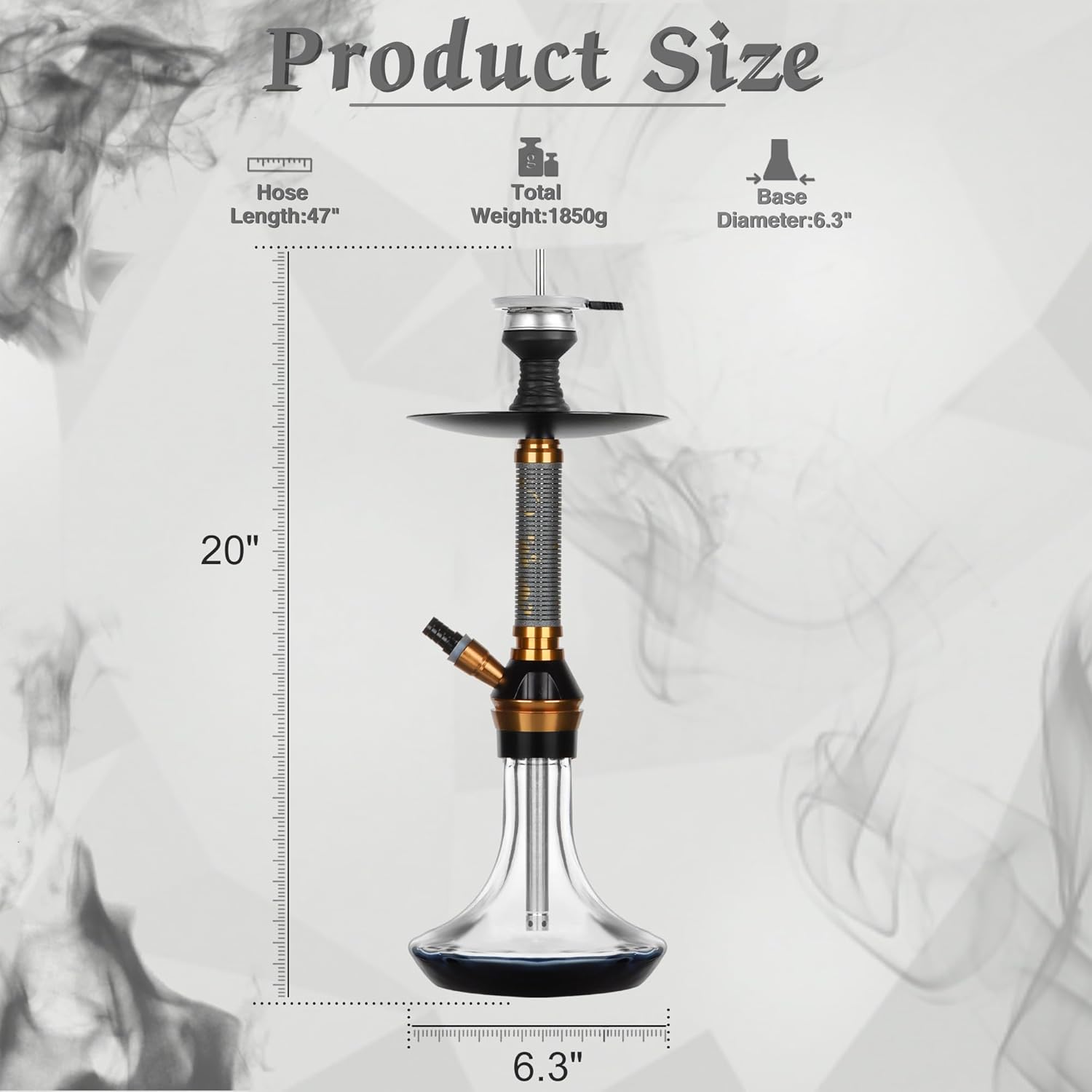 Hookah Set with Silicone Hose Bowl Glass Hookah Kit with Shisha Accessories (Blake)