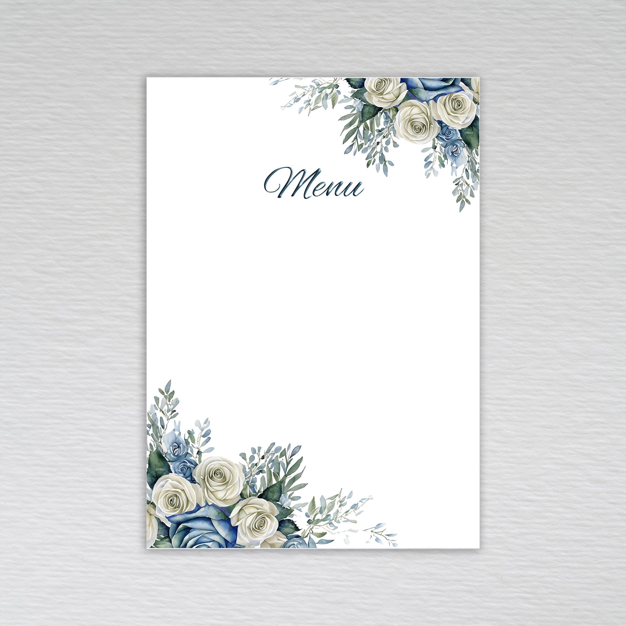 Blank Menu Cards for Tables with a Dusty Blue Floral Design Ideal for Restaurants, Weddings, Dinner Party Receptions/Write Your Own Menus: Dusty Blue Menu Choice Cards (Pack of 20 without Envelopes)