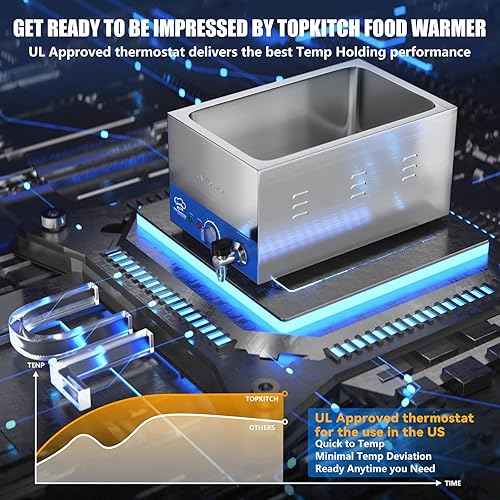 Miniatura 7 de Calentador de alimentos comercial de 2 bandejas con tanque de agua sin fugas que forma estiramiento y 2 bandejas GN de tamaño 12, estación de sopa