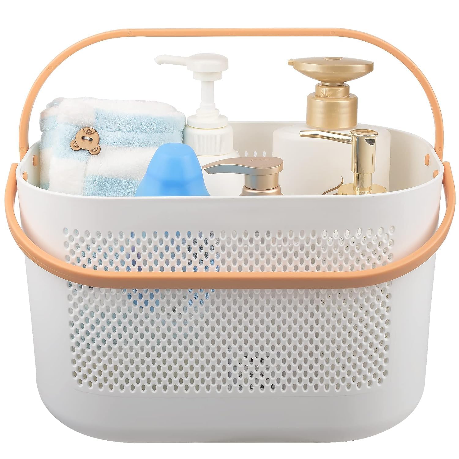 Portable Shower Caddy Storage Shelf Organizer Basket With Handle, Modern Design, Multiple Drain Holes, Tote Bag Bin Plastic Cleaning Supplies Caddy For Bathroom, Office, Kitchen (Yellow)