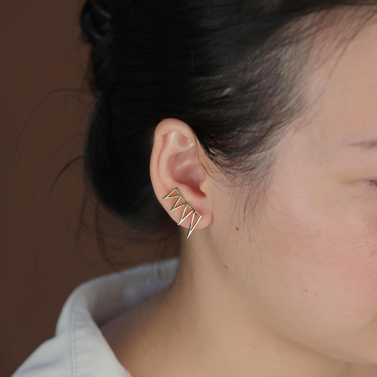 Boho Trendy Minimalist Geometric Pyramid Spike Triangles Crawlers Ear Pin Warp Climbers Earrings For Women Teen 14K Gold Plated .925 Sterling Silver