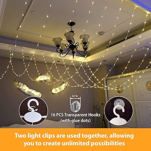 Miniatura 4 de HXWEIYE 300 luces LED de cortina de hadas, 9.8 x 9.8 pies, enchufe USB, 8 modos de luces colgantes de Navidad con control remoto para dormitorio