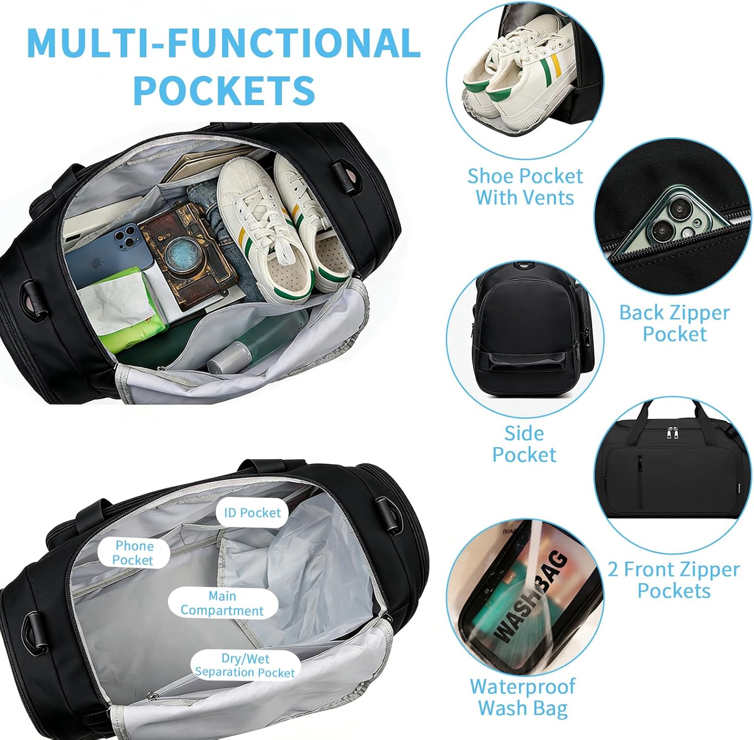 30L Womens Gym Sports Bag Travel Bag with Shoes Compartment & Wet Pocket, Weekend Overnight Duffle Hospital Bag Carry On Bag Holdall for Travel