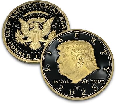 Donald Trump Black & Gold Coin 2025 with Certificate of Authenticity, President Coin, Trump Coin Collectors, 24kt Gold Plated with Black Inlay, 38mm x 2mm