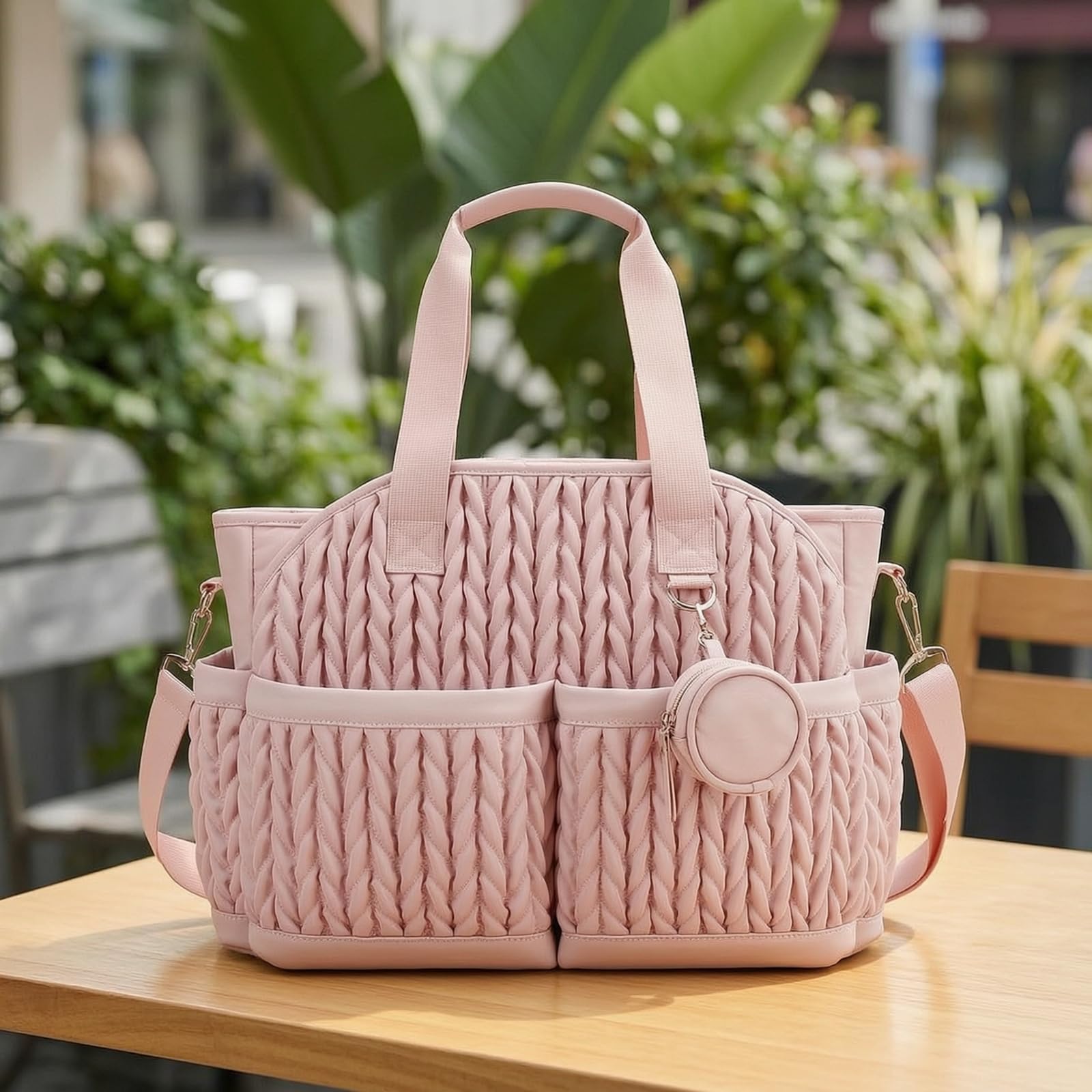 Sac à Langer Étanche Tote Grand Rangement avec Fermeture Zippée et Section Imperméable Pochette Ronde Amovible pour Accessoires en Polyester Adapté pour Sorties avec Bébé Parc