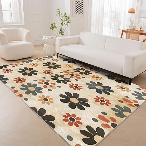Miniatura 19 de Alfombra vintage con remolinos, alfombras florales para sala de estar, lavable, antideslizante, retro de los años 70, 8 x 10 pies, alfombra de suelo