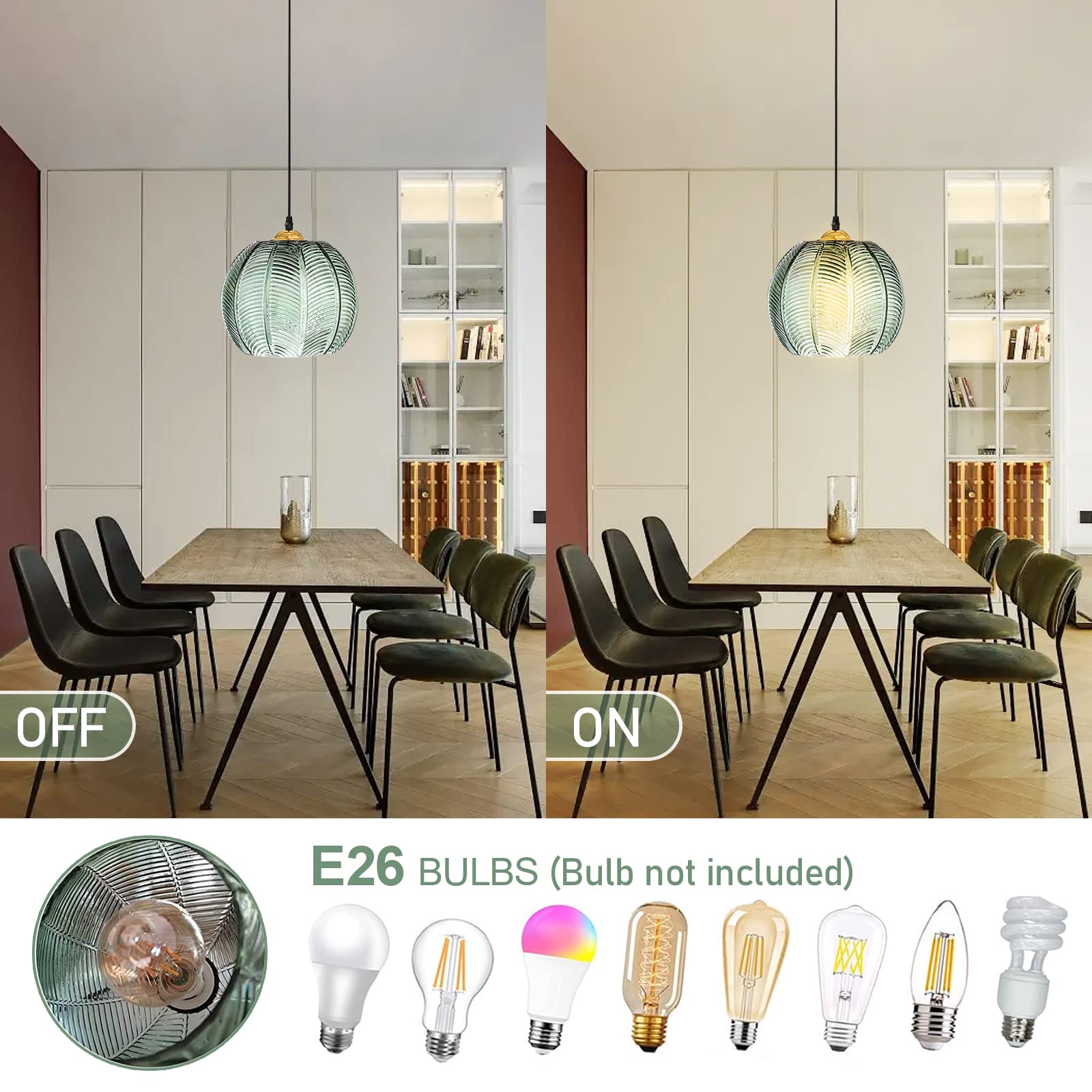 Genérico Lámpara Colte De Estilo Industrial Retro, Pantalla De Vidrio Acanalado, Portalámparas Estándar E26, Cable Colte Ajustable De 150 Cm, Adecuada para Comedor (1light)