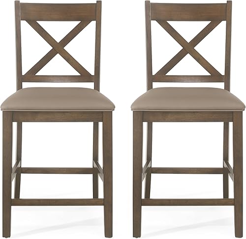 Juego de 2 sillas de comedor de altura de mostrador, taburetes de bar con respaldo en X para cocina, escritorio, sillas y juegos de sillas, color