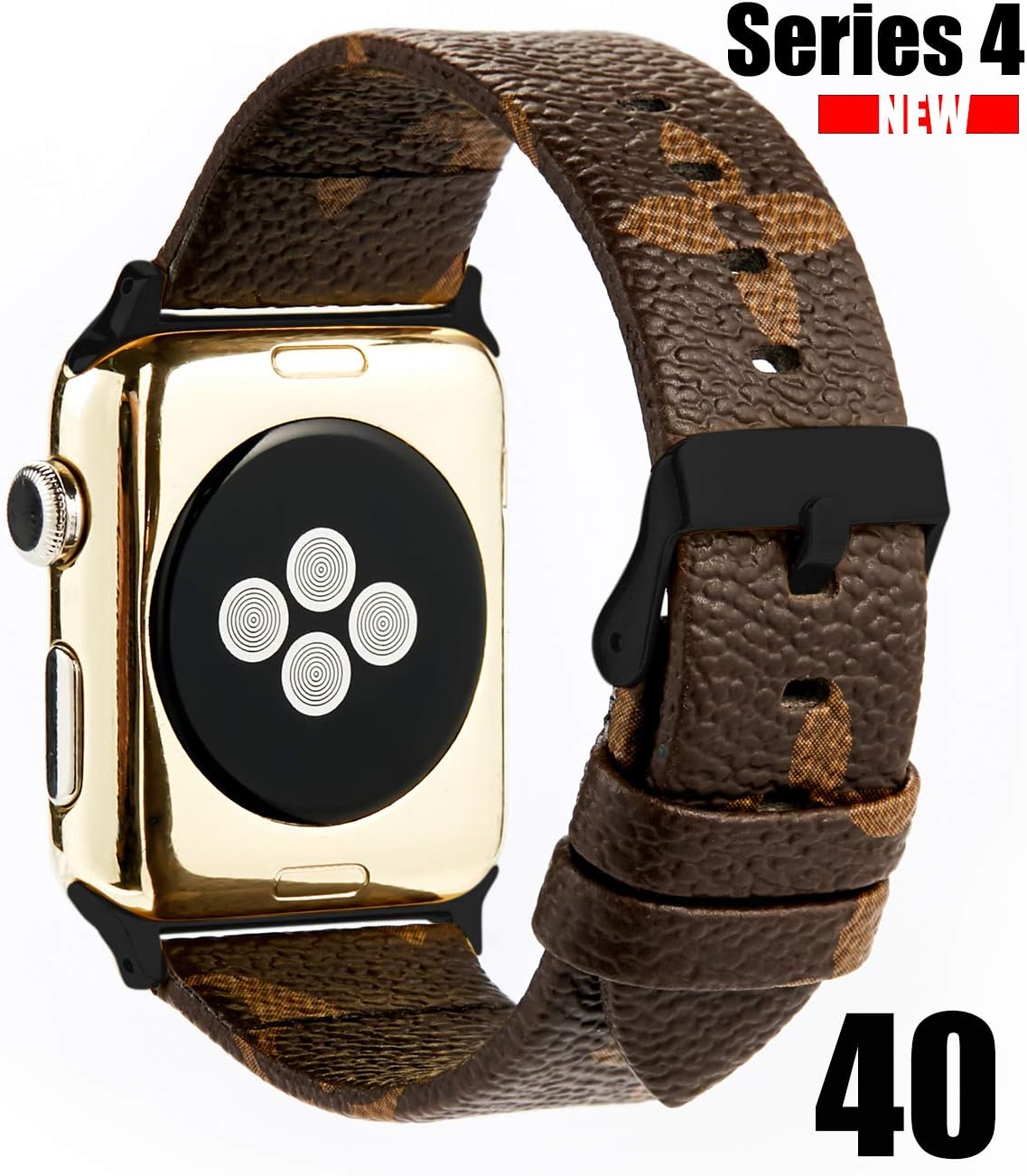 GOKE PU Vegan Leather Watch Band Brown Flower Printed Luxury Strap Ceplacement for 40mm Apple iWatch Series 4 (Brown Flower 40mm)