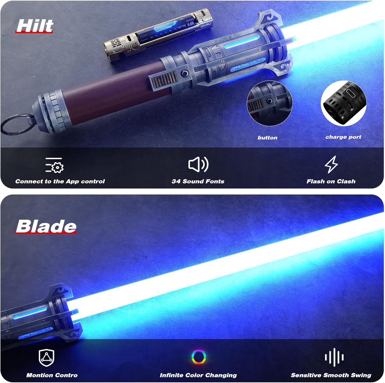 Xenopixel V3 Sensitive Motion Control Light Saber, 34 Sound Fonts Smooth Swing Light Sabers with Infinite Color Changing, Metal Hilt Dueling Light Saber for Adults with Customized Function Toy Tools