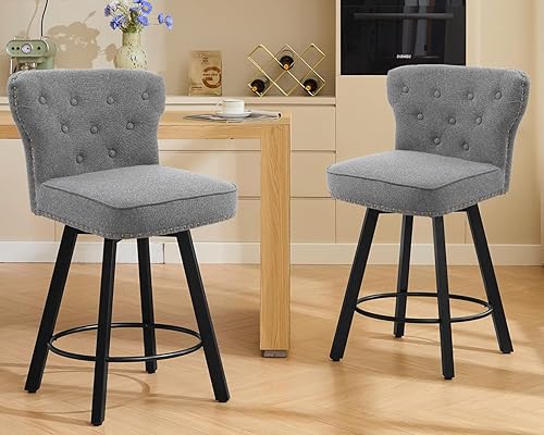 Miniatura 29 de Taburetes de bar de altura de mostrador, taburetes retro para cocina, taburete de bar giratorio con base de metal ajustable, taburete de cuero Negro