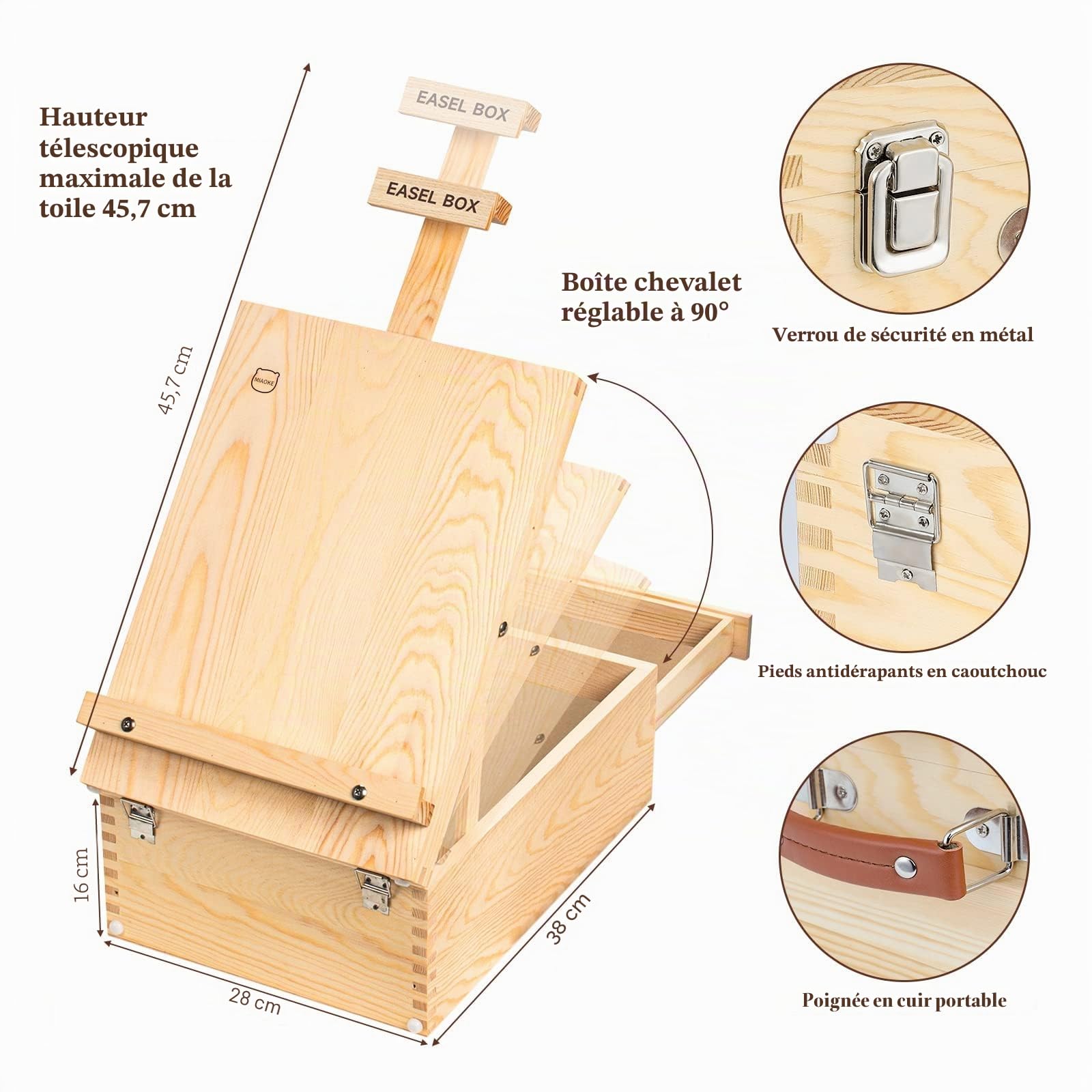 55 Pcs Chevalet de Table en Bois avec Mallette de Peinture de Luxe