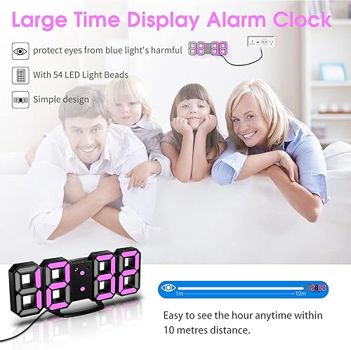 Miniatura 3 de Reloj de pared LED 3D, reloj de pared digital de 8.4 pulgadas, reloj LED con 3 niveles de brillo ajustables para el hogar, cocina, oficina (con