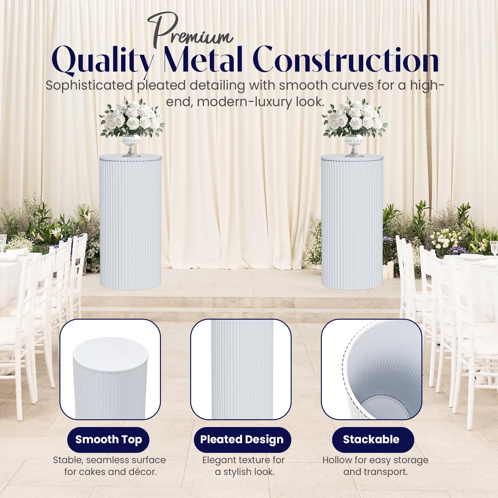 Cilindri per Allestimenti Feste in Metallo, Piedistalli per Allestimenti per Torta Cylindrico per Decorazioni da Matrimonio, Allestimenti Floreali, Vetrine per Negozi (5 pack)