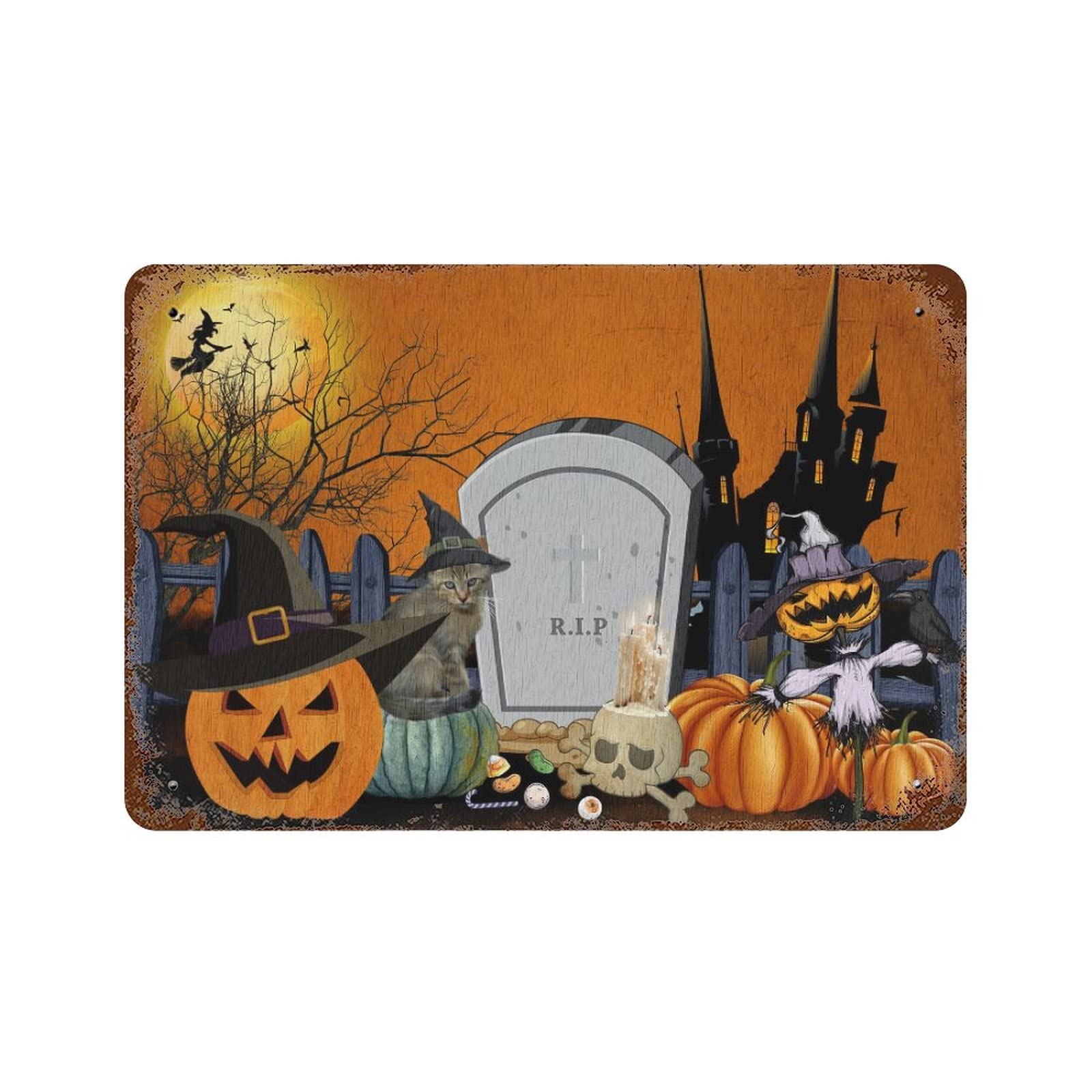 Cadeau de bienvenue Halloween original panneau métallique citrouille et fantômes
