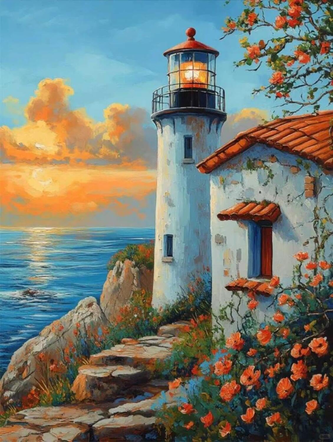 Rqwybcaxn Embroidery Beads Kit The sea and the Lighthouse 40x50cm