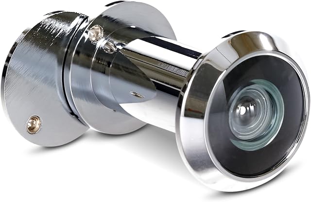Stoppwerk Door Viewer Chrome Style - Silver 14 mm Spy Hole for Installation in 35-55mm Doors - 200° Wide Angle Front Door Peephole incl. Cover