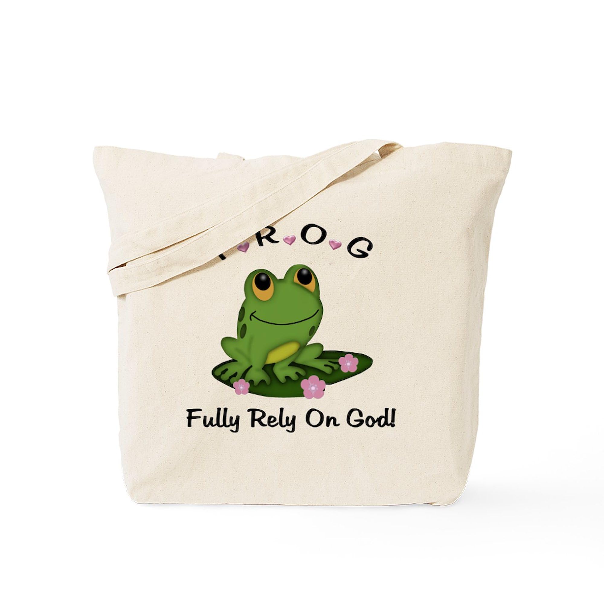 CafePress Frog Fully Rely On God Tote Bag Reusable Natural Beige Canvas Shopping Bag
