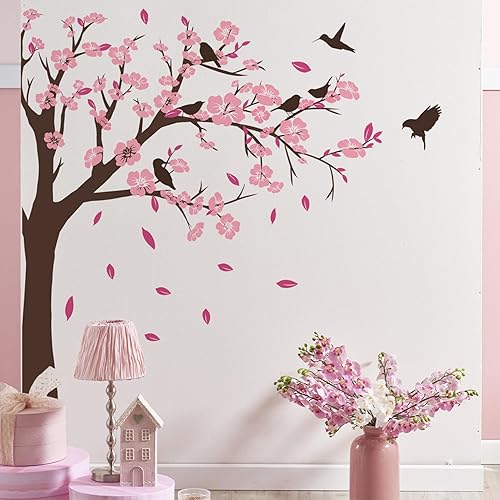 Miniatura 6 de Calcomanías de pared grandes de flores rosadas, removibles, románticas flores de melocotón, murales de pared 3D para despegar y pegar, murales de