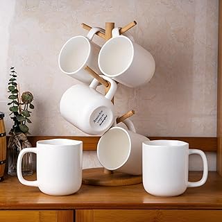AmorArc 14oz Coffee Mugs Set of 6, Speckled Ceramic Coffee Mugs with Large Handle & Wavy Rim for Latte/Hot Cocoa/Tea, Coff...